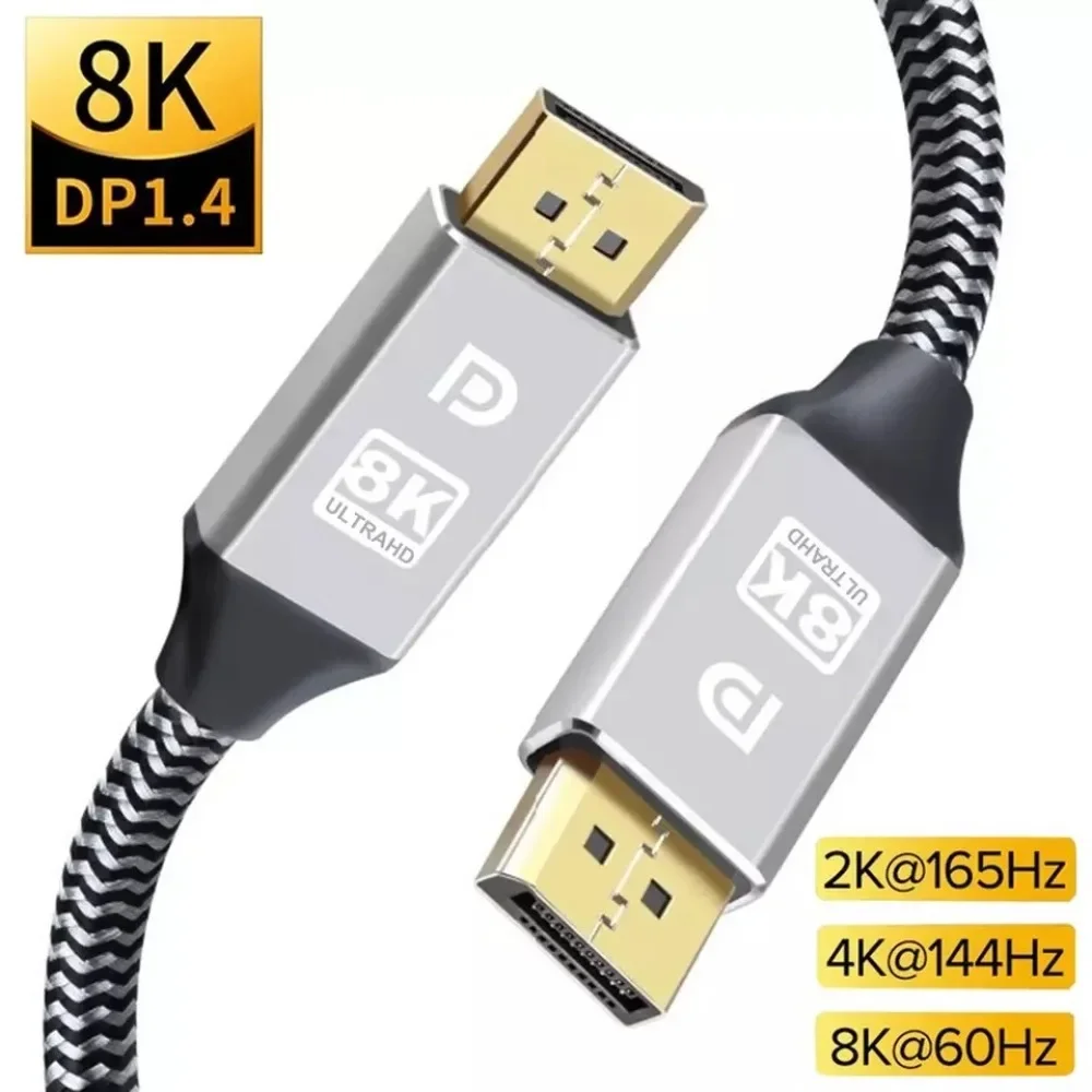 Gaming PC/Laptop to Monitor/TV 8K DisplayPort Cable 1.4, Gold-Plated Connector, Audio & Video Cables