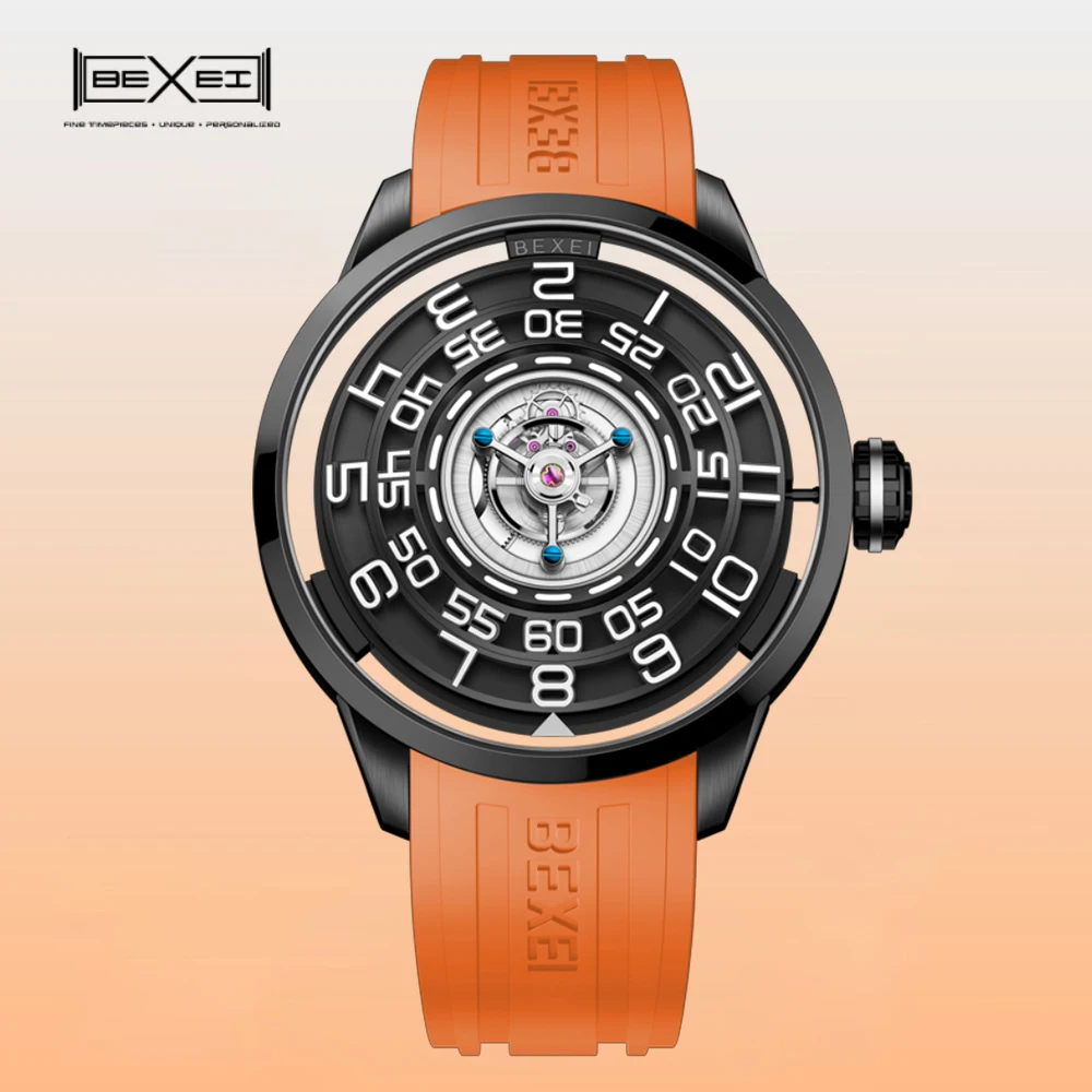 BEXEI 9110 Tourbillon mechanical movement wrist watch for men skeleton synthetic sapphireLuxury 36H waterproof Reserve 2023 news