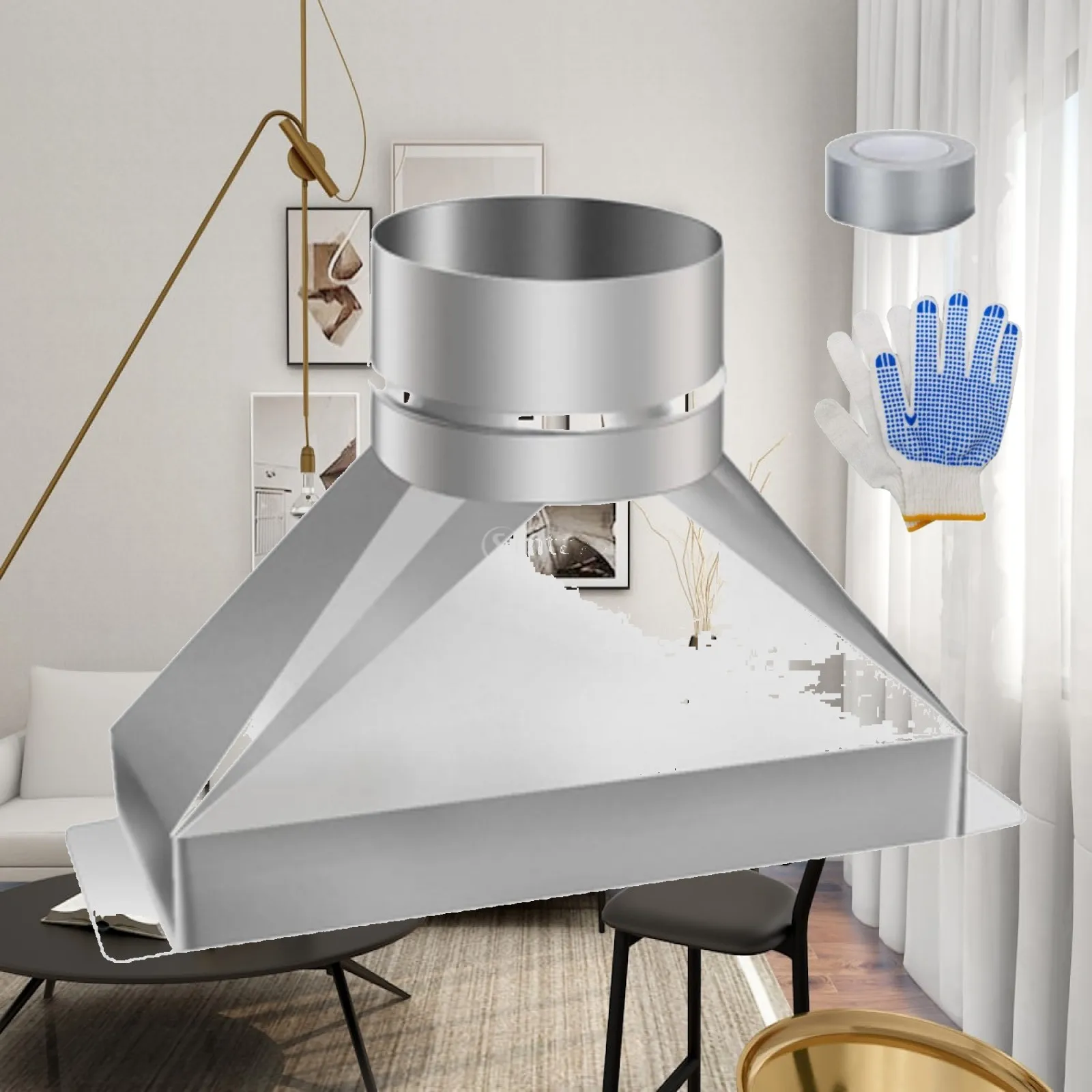 Rectangular to Round Duct Transition Adapter Heavy-Duty Microwave Vent Kit Vent Kit with Gloves and Tape Universal Fit Hardware