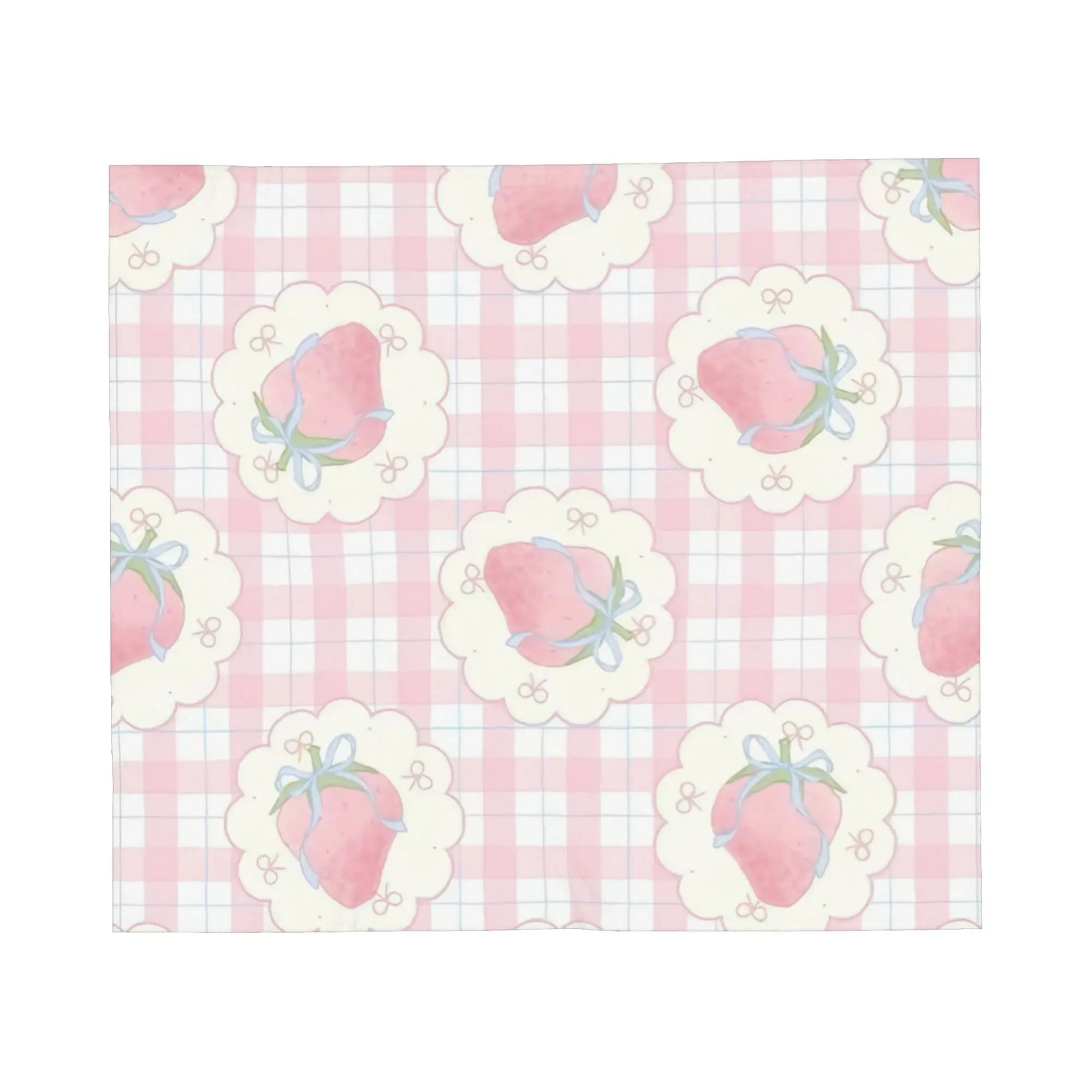 Strawberry Coquette Gingham Kawaii Cottagecore Blanket Flannel Throw Blankets Summer Air Conditioning Decoration Soft Bedspreads