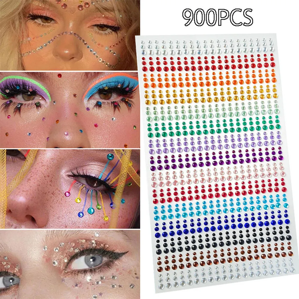 Self-adhesive Bright Face Stickers Jewels Rhinestones Face Decor Sticker For Girls Disposable Eye Shadow Sticker Makeup Supplies