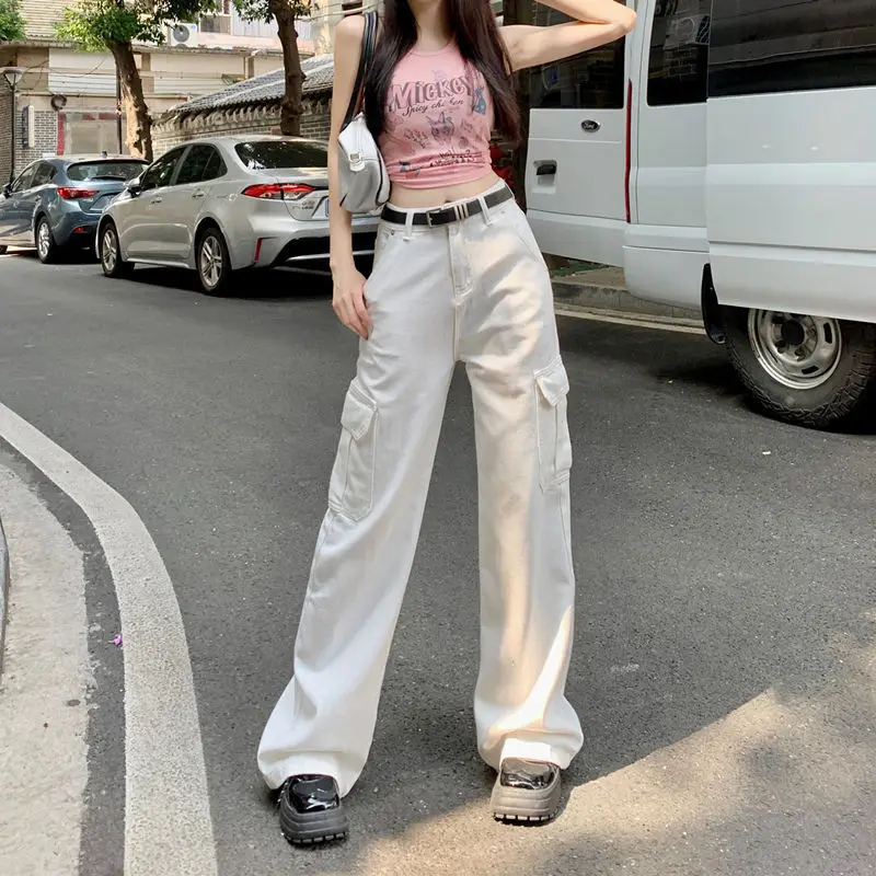 

White stylish high-waisted slimming women's jeans2024New American-style work pants for commuting, versatile for outdoor wear
