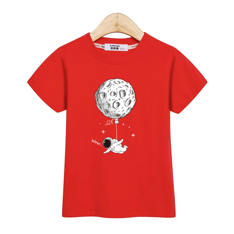 Astronaut New Cartoon T-shirt Boys Summer Shirt Children Short Sleeved Tops Spaceman Clothes 3-14T