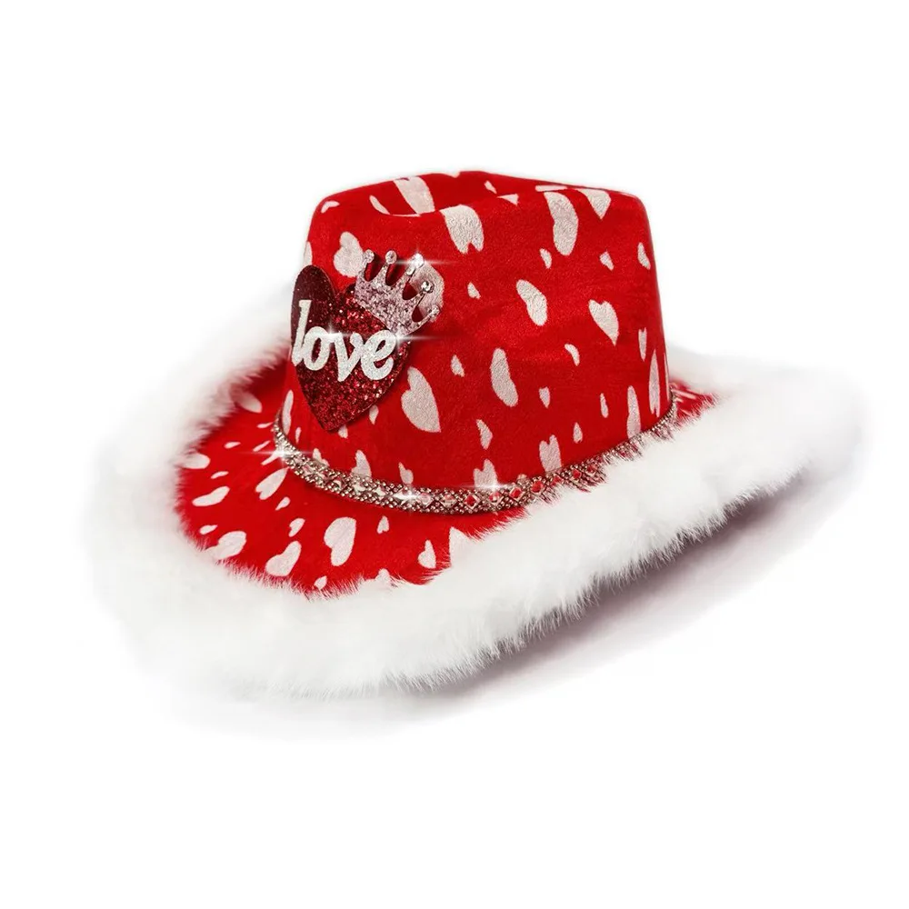 Valentine'S Day Cowboy Hat Eye-Catching Red Heart Cowboy Hat Western Cowboy Cap Fashionable For Valentine'S Day Birthday Parties