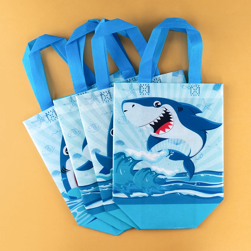 12/24Pcs Shark Theme Candy Box Favor Cookie Gift Bag with Stickers Kids Ocean Animal Birthday Party Decor Baby Shower Supplies