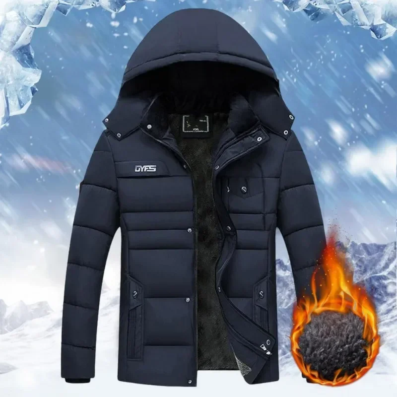 Winter Trendy Cold Proof Hood Jacket Outwear Washable Men Thermal Coat Solid Color for Outdoor Windproof Casual Male Outerwear