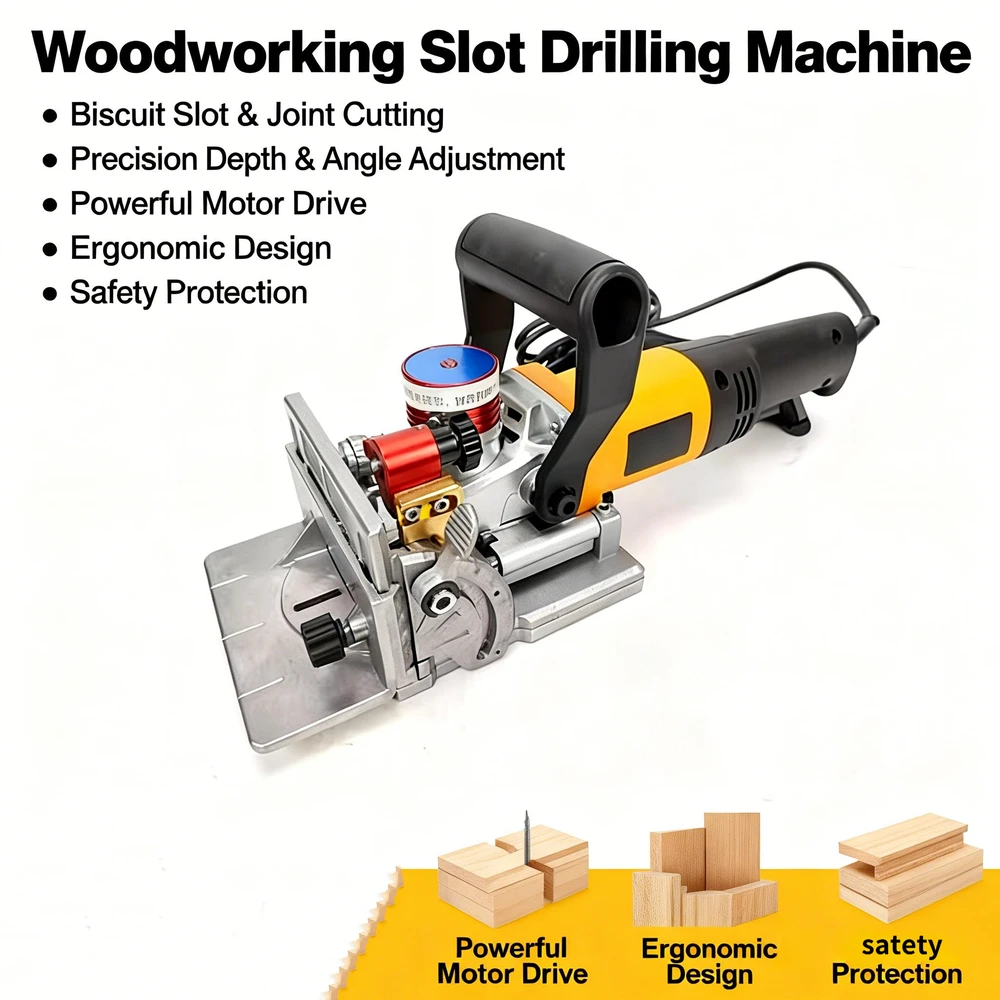 

Biscuit Joiner Wood Slot Cutting Machine Wood working Drilling Machine Biscuit Jointer adjustable angle for wood boring tasks