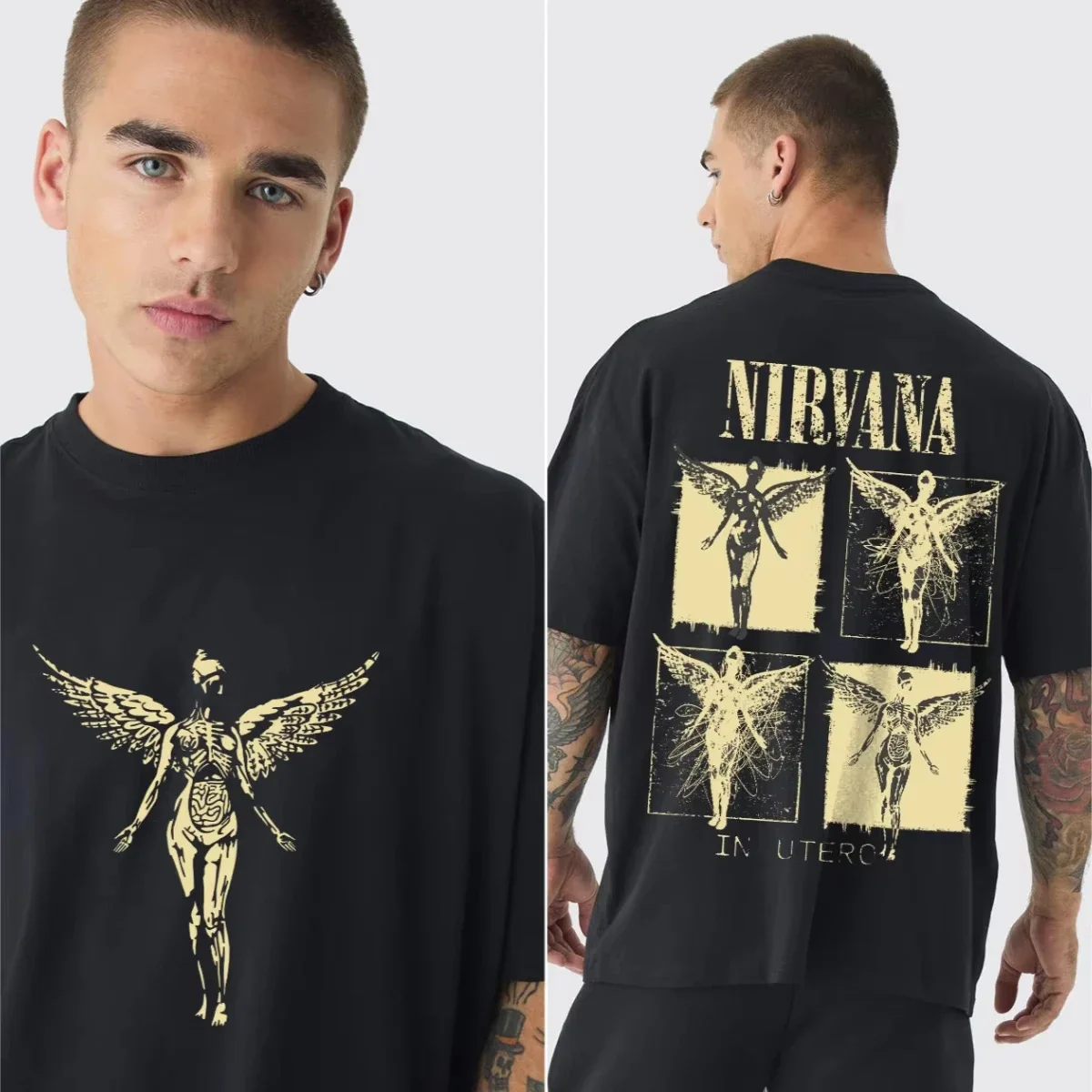 Rock Band Nirvana in Utero Album Graphics Cotton T-shirt 2026 Summer High-Quality Men's and Women's Fashion Streetwear T Shirt
