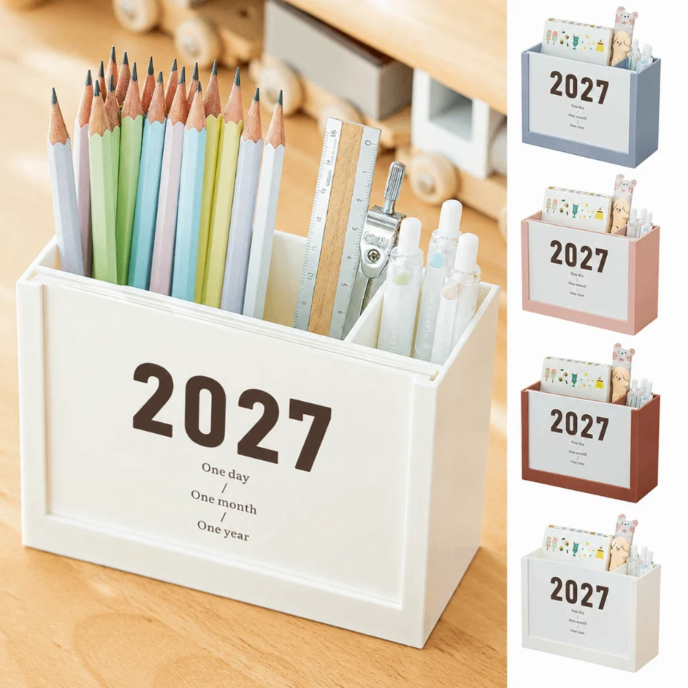 Self-discipline Plan 2026 Desk Calendar Plastic Multicolor Pencil Container Two Grids Multi-Function Desktop Organization Box