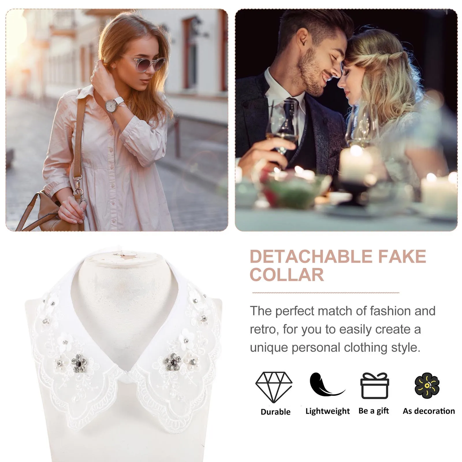 

Detachable Rhinestone False Collar Women Retro Fashion Blouse Accessory Delicate Match Shirts Sweaters Vests Fake Collar