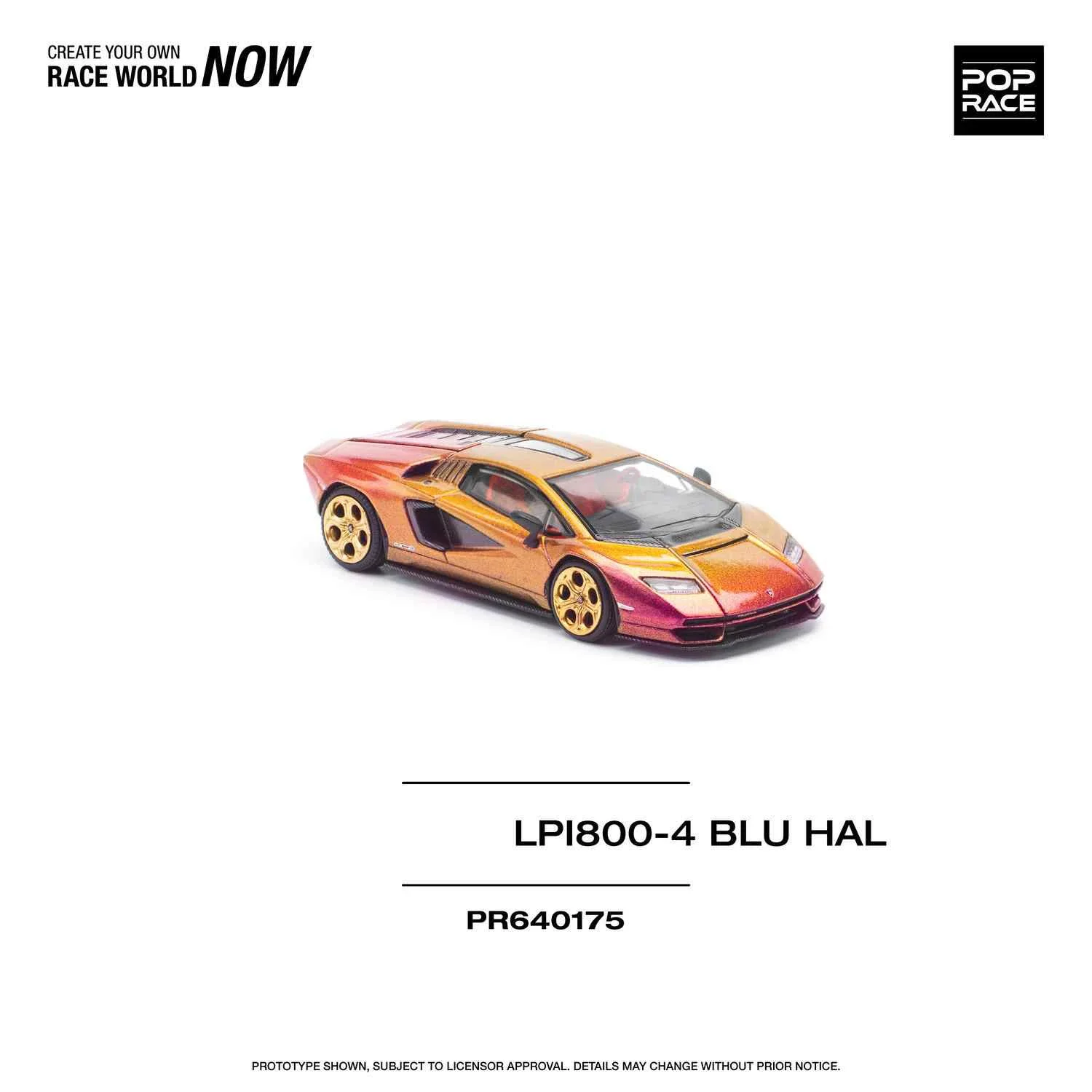 1:64 PreSale POP RACE Countach LPI800-4 Blu Hal Orange Rainbow Diecast Diorama Car Model Toy