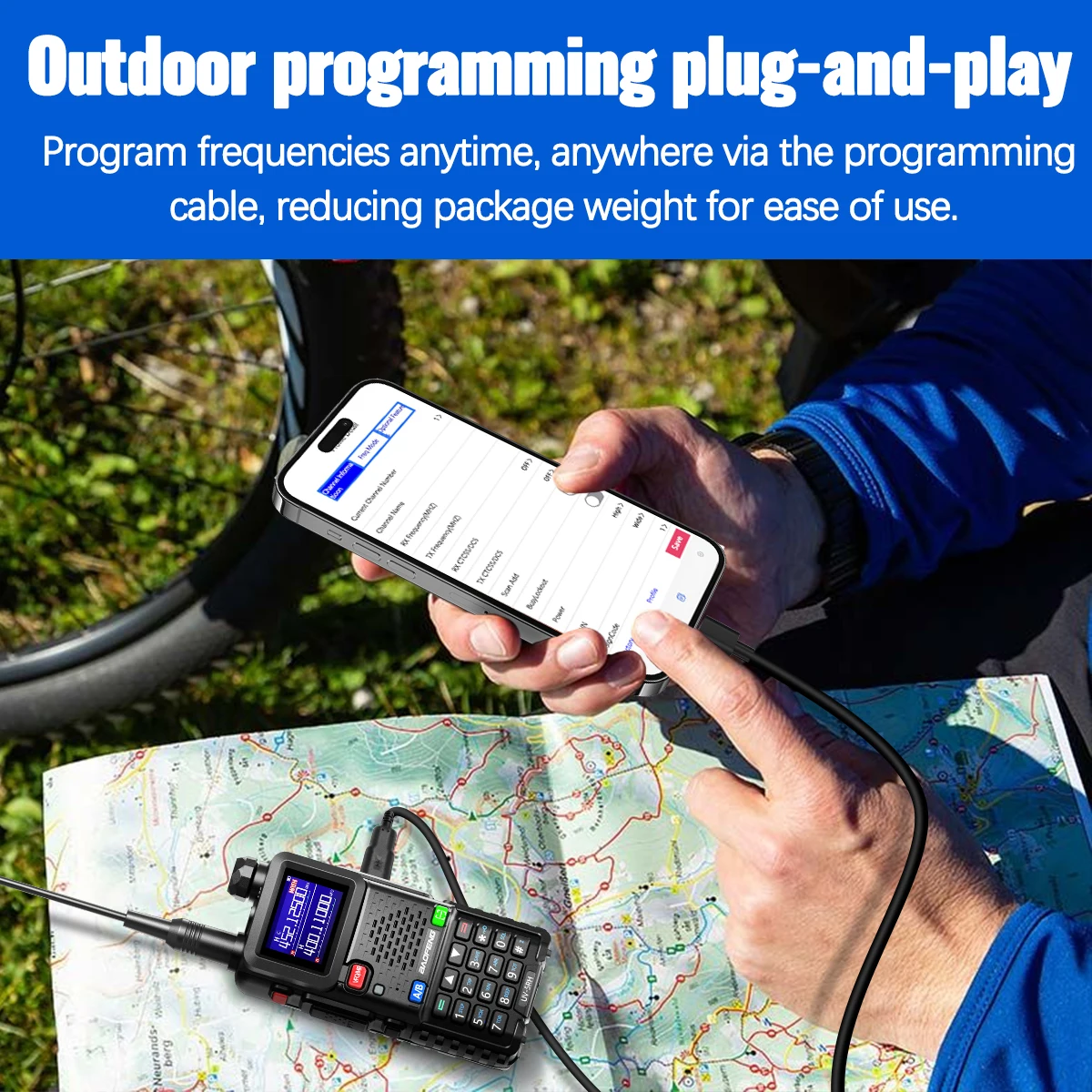 ABBREE Programming Cable IOS Android Phone APP No Driver Issue Fast Programming Speed K-Type Plug For 2 Pin Port Walkie Talkie