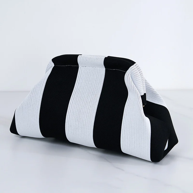 Summer Beach Clutch Bag For Women Woven Crochet Handbags Purses Knitting Dumpling Clutch Ruched Cute Cloud Casual Colorblock Bag