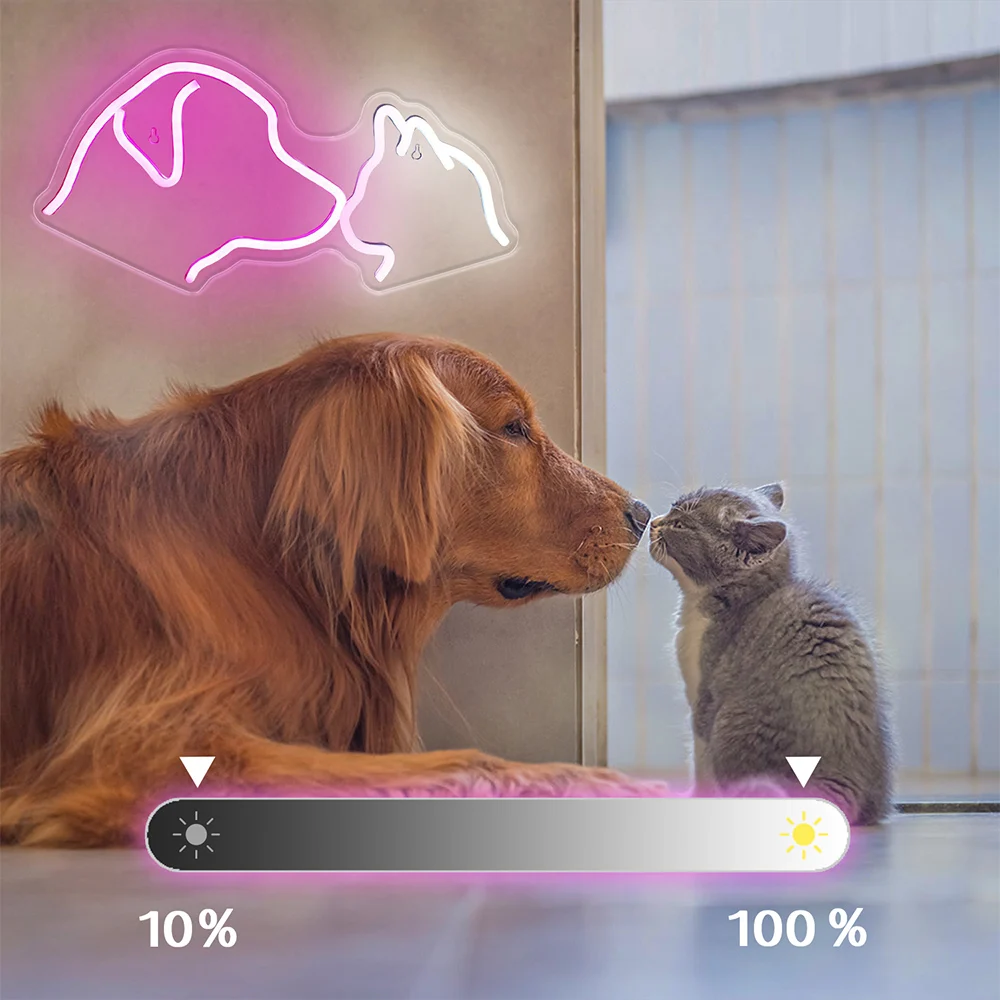 لافتة نيون ليد قطة وكلب ، إضاءة ليلية تعمل بمنفذ USB ، ديكور حائط ثلاثي الأبعاد ، لافتات غرف النوم ، ديكور غرفة المعيشة ، هدية للأطفال