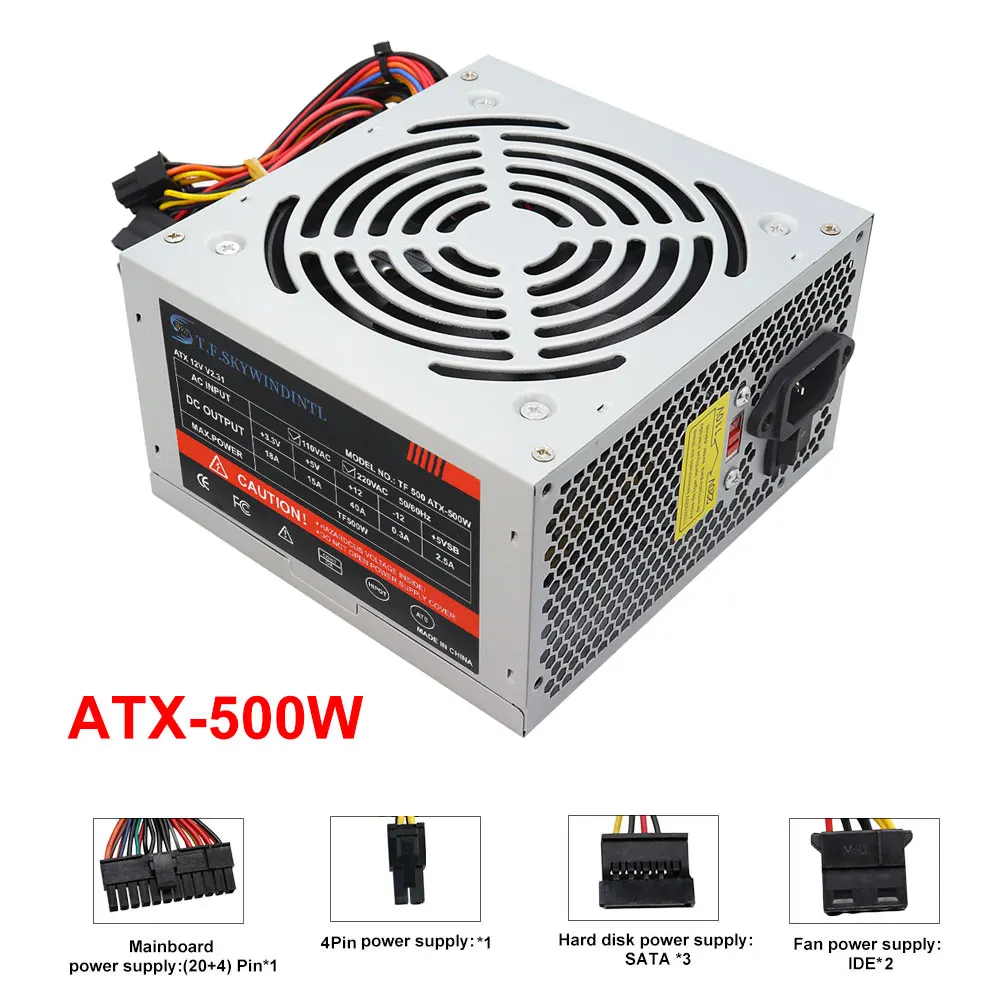 500W ATX PSU Ultra Silent Gaming PC Power Supply with 12cm Quiet Fan For Gamers & Creators