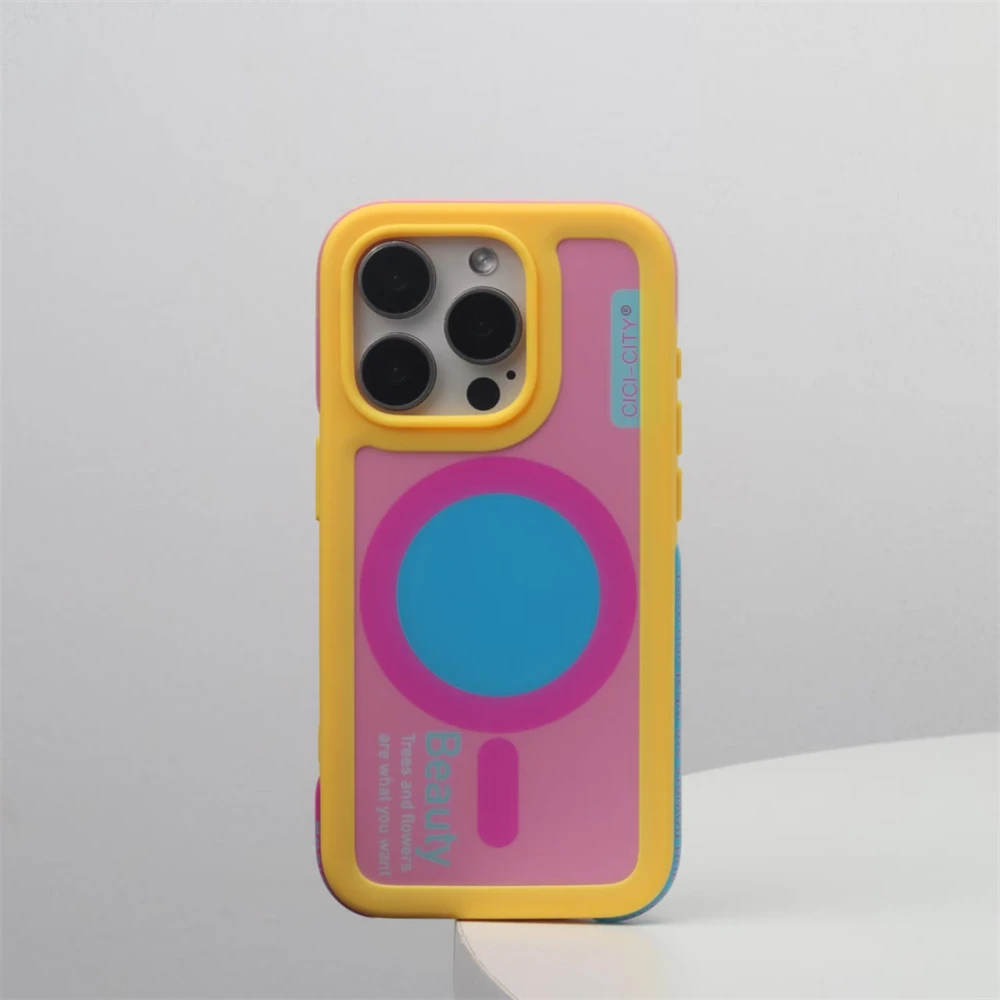 

Summer Dopamine Contrast Color Magsafe Phone Case For iPhone 17 Air 16 15 14 Pro Max Magnetic Wireless Charging Shockproof Cover