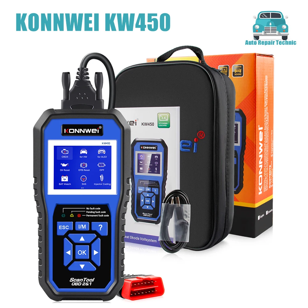 

KONNWEI KW450 All Systems Car OBD2 Diagnostic Tool for VAG for VW for Audi ABS Airbag Oil ABS EPB DPF SRS TPMS Reset Scanner