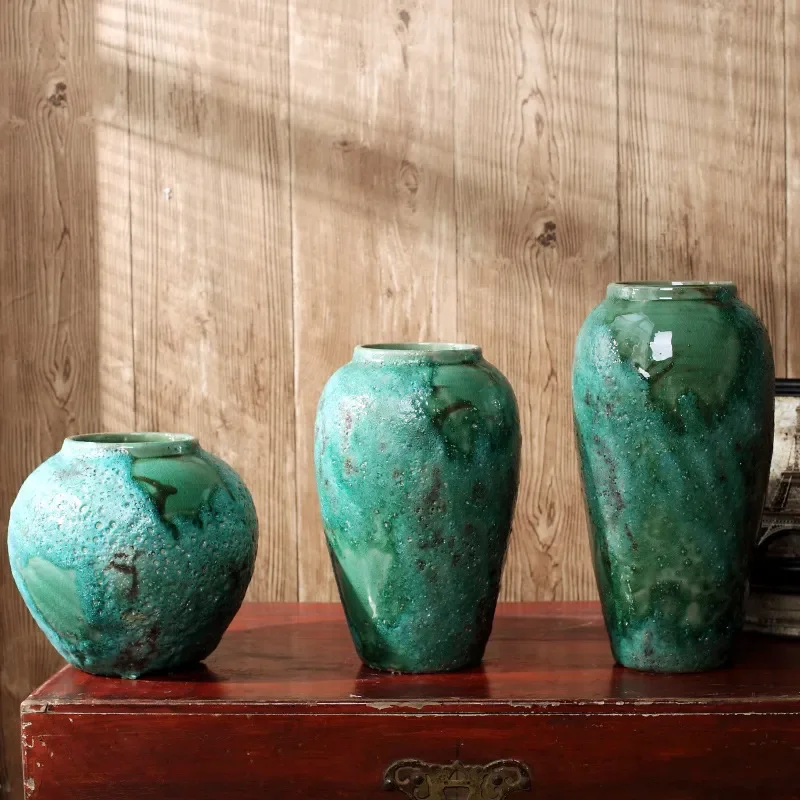 for Jingdezhen Light Green Simple Coarse Pottery Ceramic Vase Creative Handicraft Flower Ware Home Soft Decoration