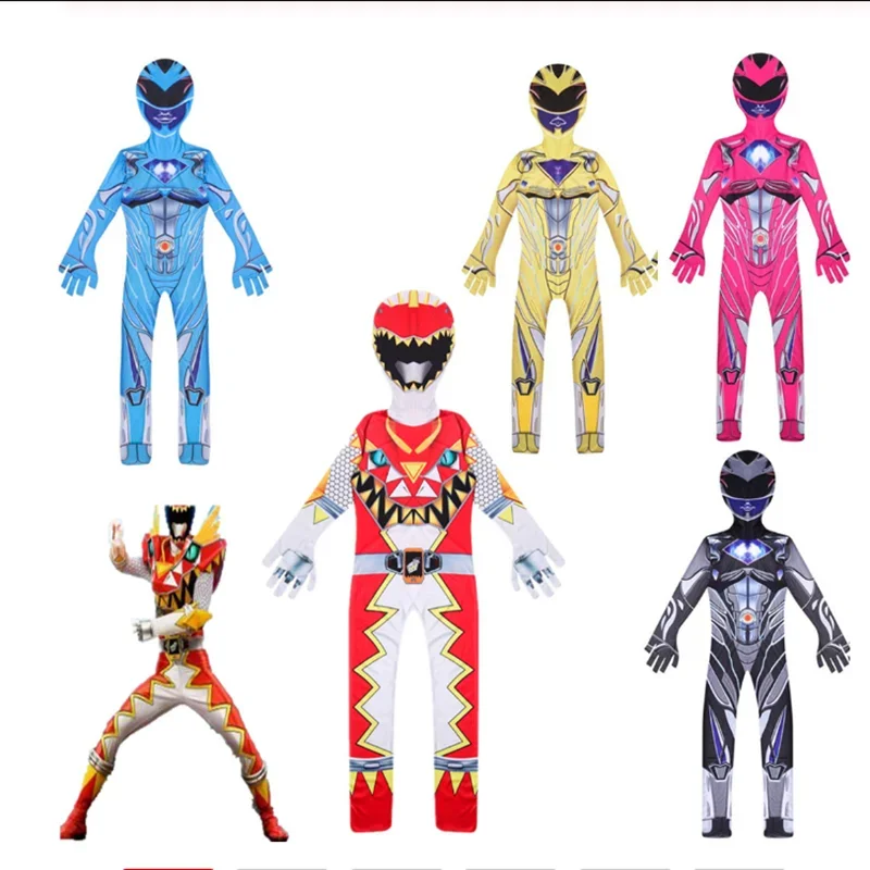 เด็กฮาโลวีนเครื่องแต่งกายสําหรับเด็ก Power Mecha Five Beast Super Action Figures Rangers Battle Neuro Mystic Force Cosplay Jumpsuit