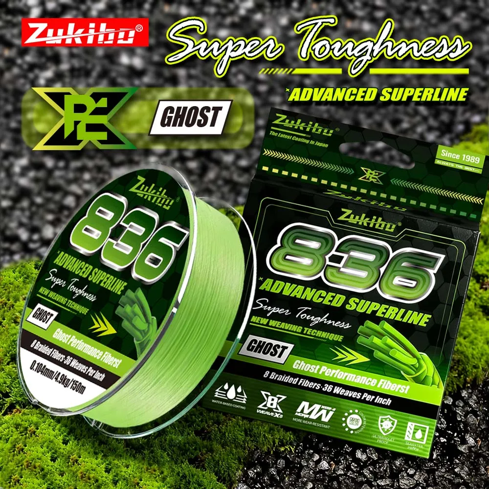 

ZUKIBO Ghost 836, плетеная леска высокой плотности, 8 нитей, Япония, ультра гладкая мультифиламентная полиэтиленовая леска, устойчивость к истиранию, новинка
