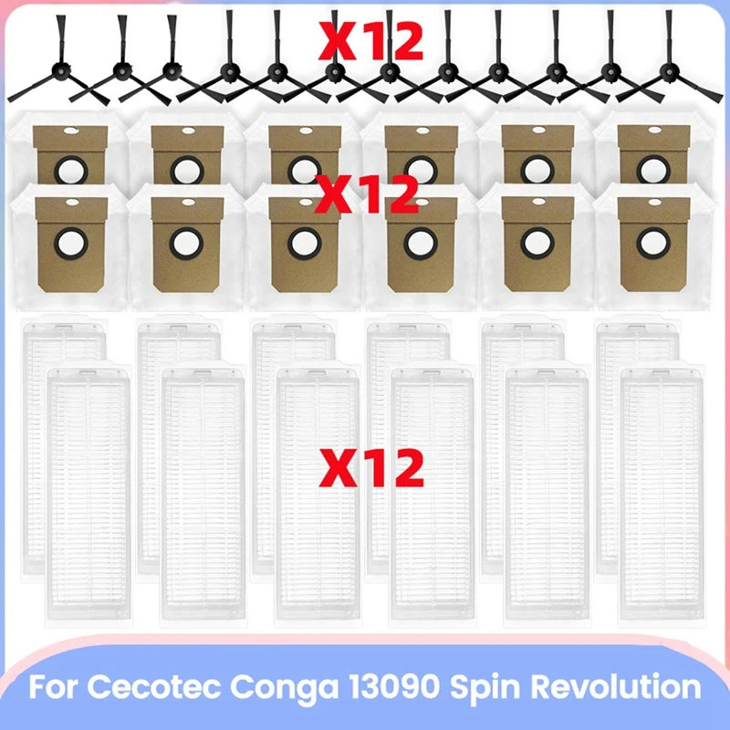 Y50A-For Cecotec Conga 13090 Spin Revolution Vacuum Parts Side Brush Hepa Filter Dust Bag Replacement Accessories