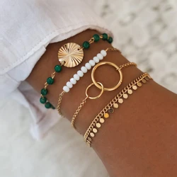 Conjunto de pulseras de cadena geométricas con diamantes de imitación Punk para mujer, brazaletes de cuentas multicapa bohemias, joyería para fiesta, regalo, novedad