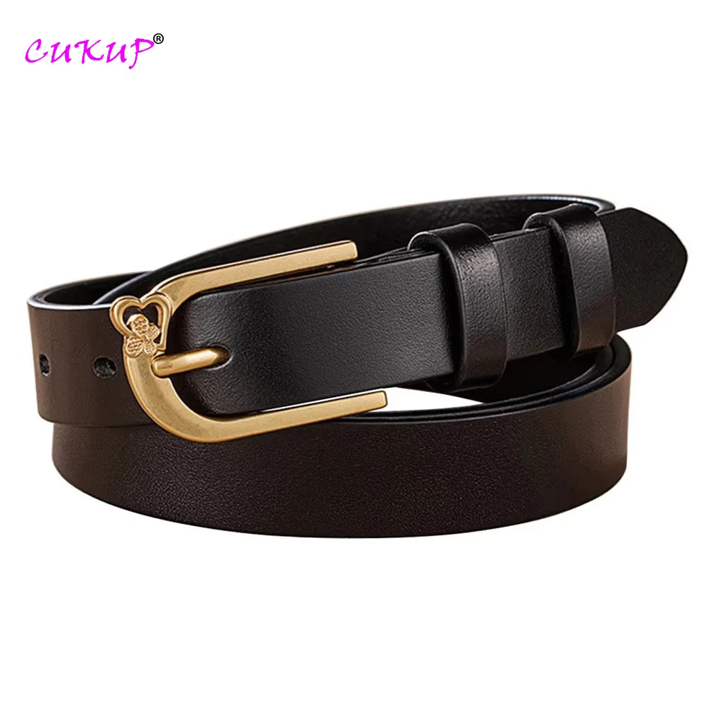 

Cow Genuine Leather Alloy Pin Buckle Thin Waistbands Belts for Women 2.4cm Wide