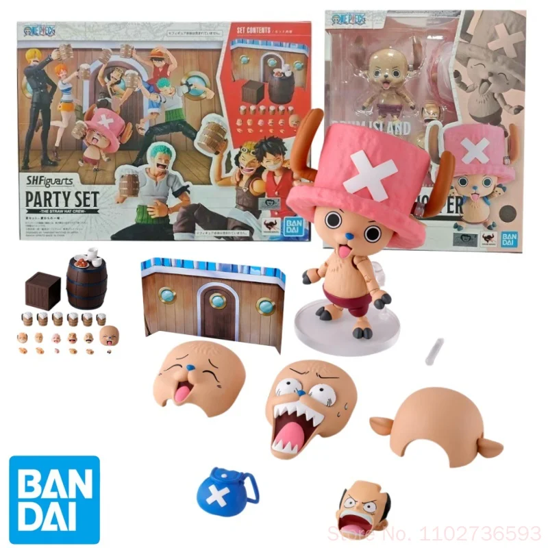 

BANDAI S.H.Figuarts One Piece Tony Tony Chopper Drum Island & Party Set Straw Hat Crew Accessory Pack with Faces Hands Props Toy