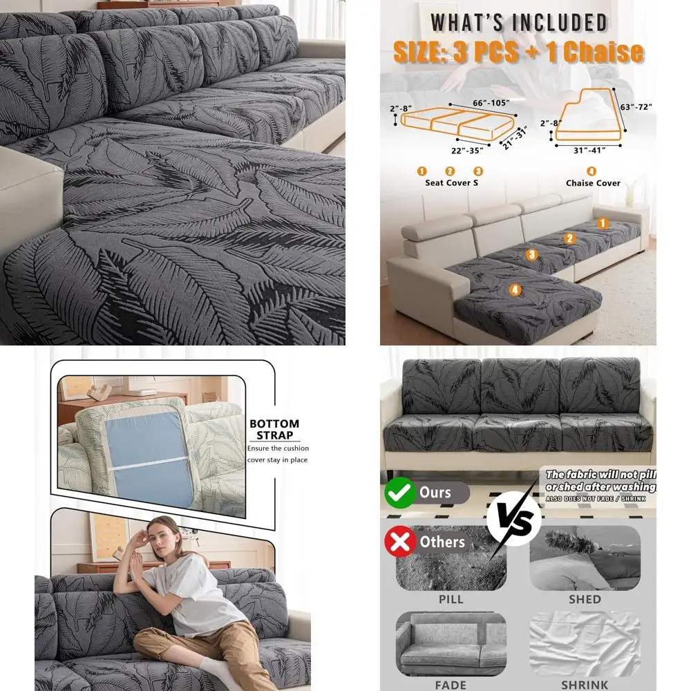 أغطية أريكة مقطعية على شكل حرف L صديقة للغسل مع طباعة أوراق شجر لحماية الأريكة ذات 3 وسائد