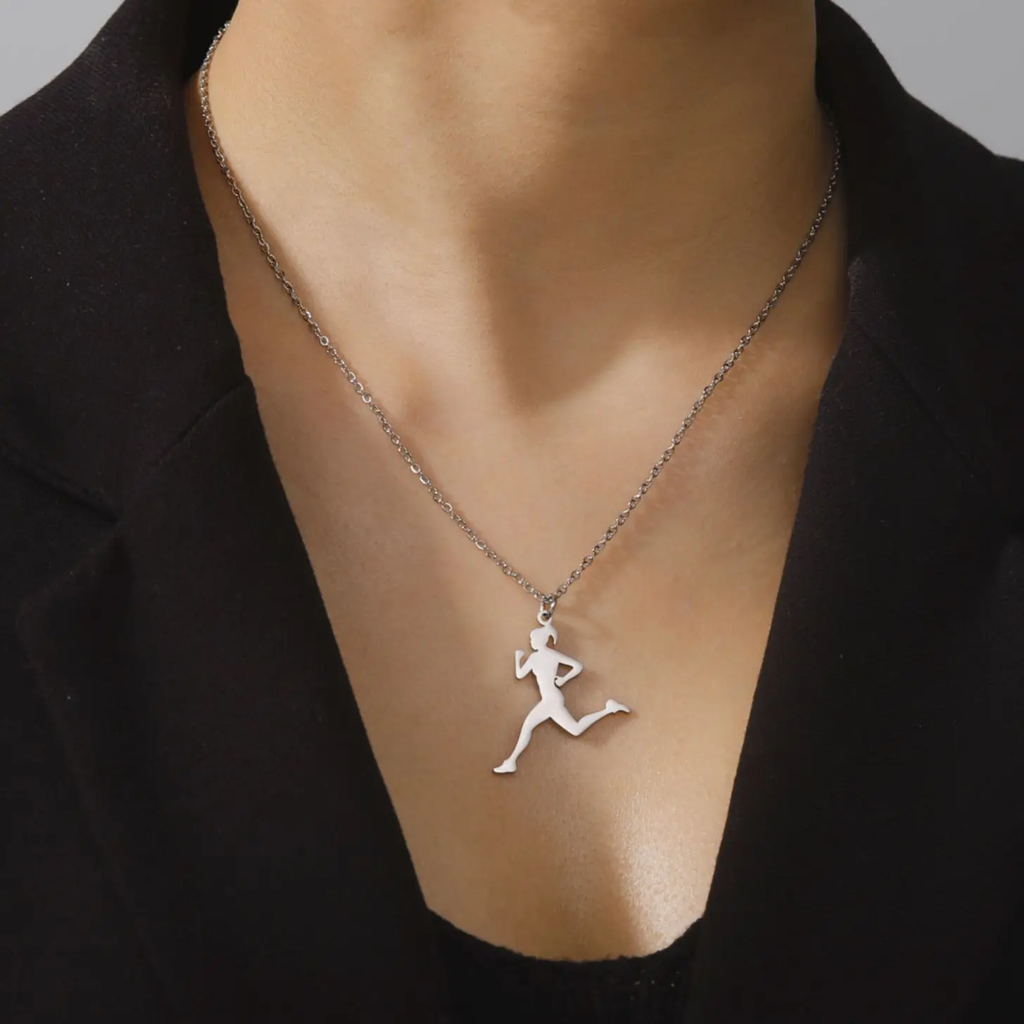 Jeshayua Figure Skating Stainless Steel Pendant Necklace For Women Fashion Jewelry Party Women\'s  Personality Necklace