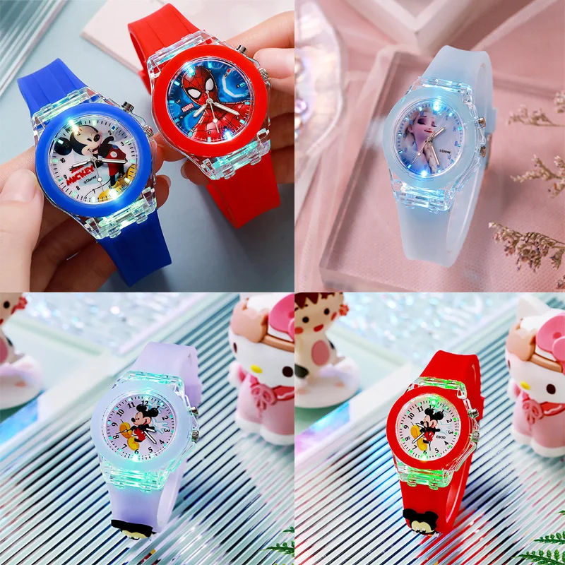 Disney Minnie Watch Mickey Mouse Children\'s Flash Light Cartoon Figure Doll Electronic Watch Boys Girls Birthday Gifts Watch