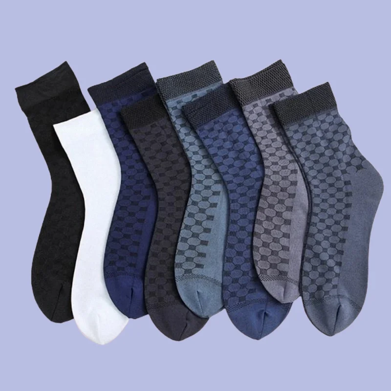 

5/10 Pairs Casual Business Mid-tube Men's Socks Summer Plaid Men's Thin Socks Anti-snag Ribbon Heel Durable Men's Stockings