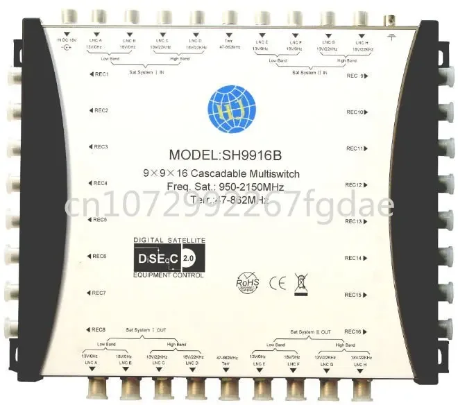 SH9916 9x9x16 Satellite Multiswitch 8 Satellite IF and 1 Terrestrial TV Inputs 9 SAT Input 16 Output TV Multiswitch Cascadeable