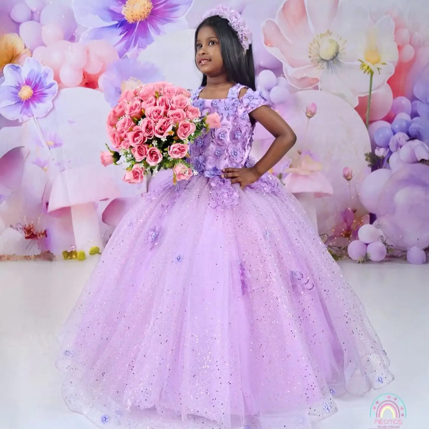 Cswdocy Tulle Girls Birthday Party Dresses Customized Ball Gown Flower Girl Dresses Baby Kids Wedding Ballgowns for Photo Shoot