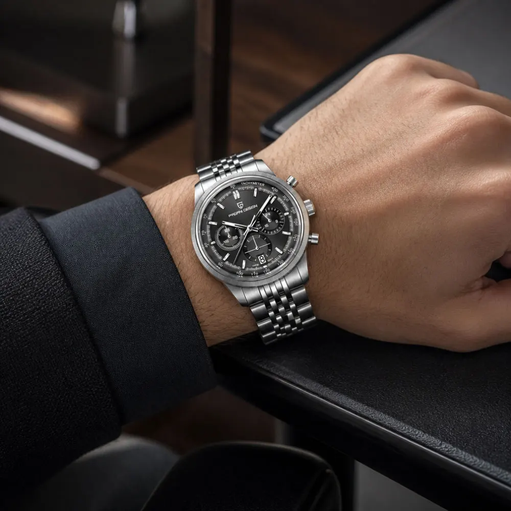 PAGANI DESIGN Men Quartz Watch VK63 Chronograph Stainless Steel Mens Wristwatch Top Brand Sapphire Glass Business Watch Man Gift view 3