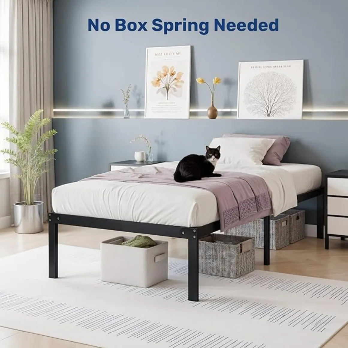 

Twin Size Bed Frame 14 Inch Platform Bed No Box Spring Needed Sturdy Metal Bed Frame Twin Size 75*38*14 inch