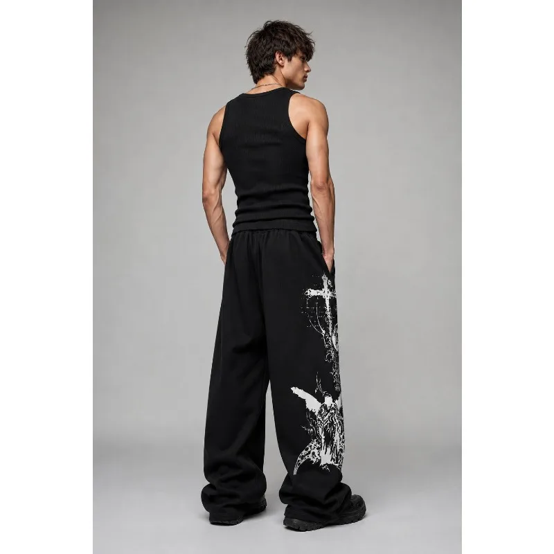 Gothic Horde Totem Wide Leg Sports Pants for WomenY2K Dark Street Style Loose Straight Running Pants Harikurus Punk Casual Pants