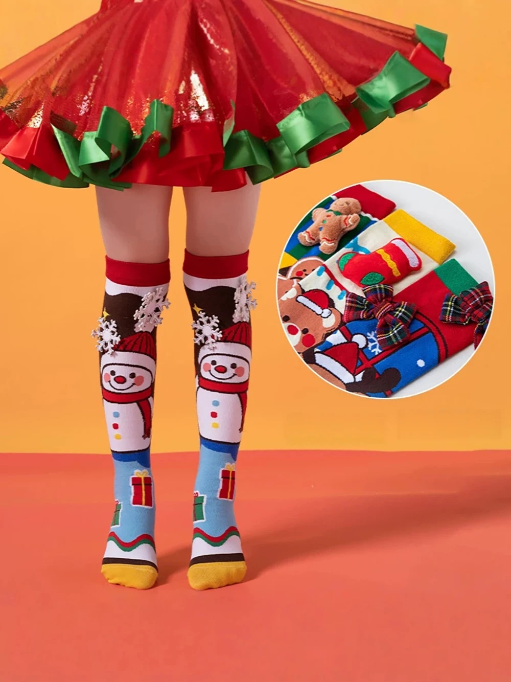 Christmas Day Socks for Girls Cartoon Snowman Children's Socks 3-12T Girls Stockings 42CM Kids Socks
