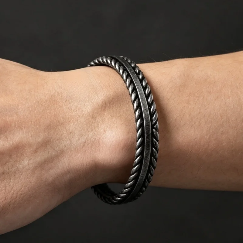 Men’s Vintage Nordic Viking Bracelet Antique Silver Stainless Steel Open Cuff Bangle Norse Mythology Rune Jewelry Gift for Him