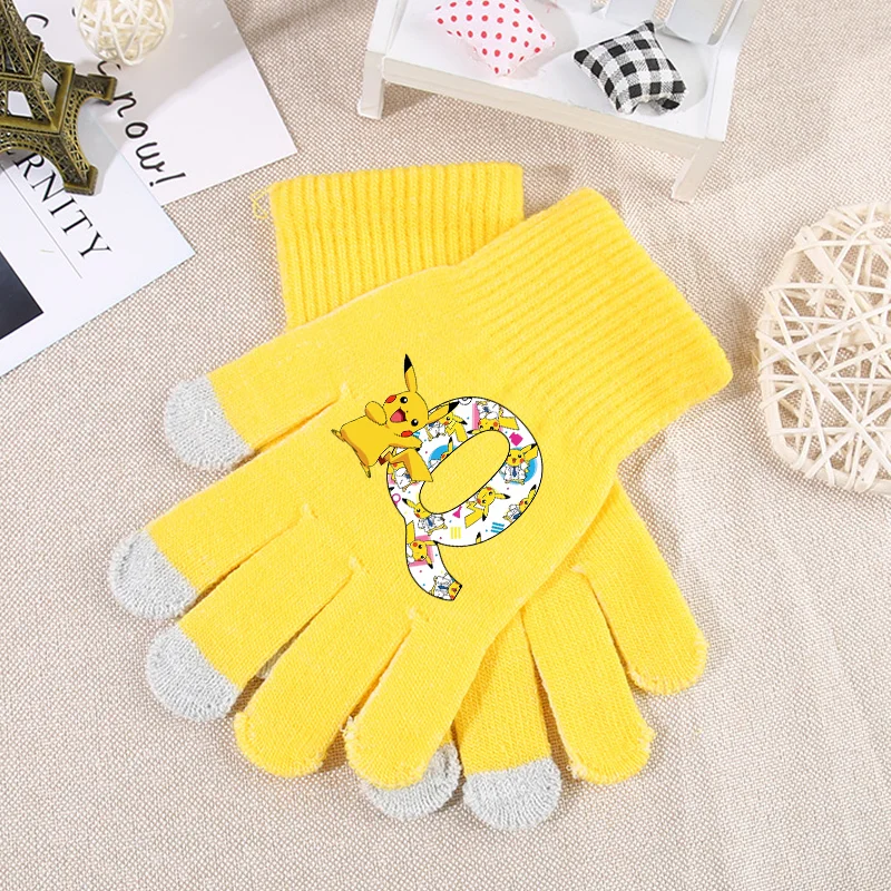 Pokemon Pikachu Gloves Cartoon Kawaii Print Finger Gloves Winter Warm Gloves Children Outdoor Cycling Accessories Kids Xmas Gift