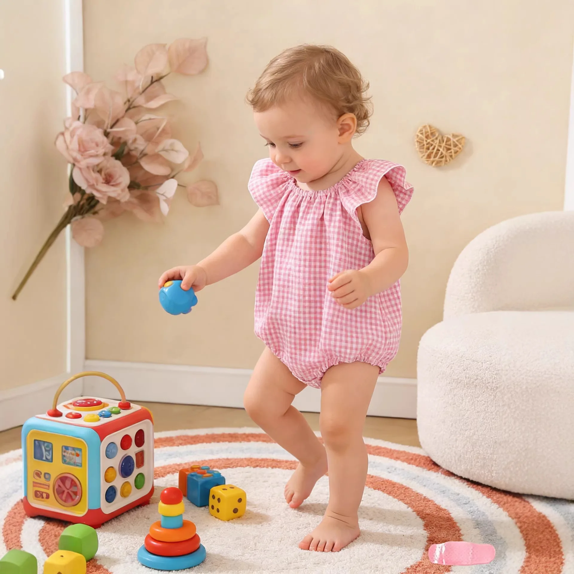 Multi-color plaid flying sleeves baby fart coat newborn cute onesie baby going out climbing clothes