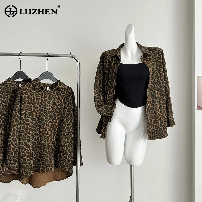 LUZHEN Elegant Fashion Leopard Print Long Sleeve Shirts Women's 2024 Autumn New Loose Lapel Casual Buttoned Blouse AA1648