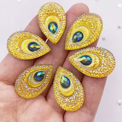 20pcs Resin 18*28mm Colorful AB Black Yellow Drop Peacock eye Flatback Rhinestone Applique Wedding DIY Scrapbook Ornament  SD03