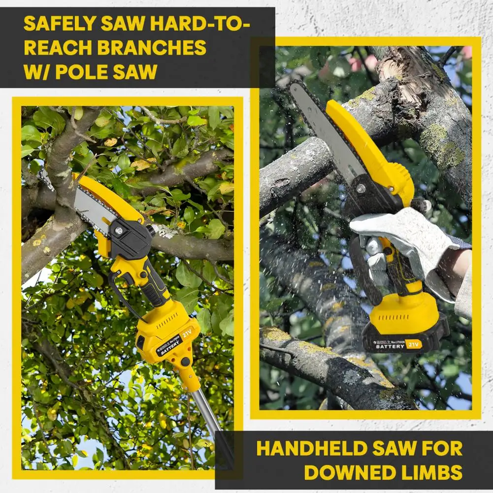 2 in 1 Cordless Pole Saw Chainsaw 6 inch Brushless Electric Chain Saw with 2 Batteries 5.9 FT Reach Tree Pruning Telescoping