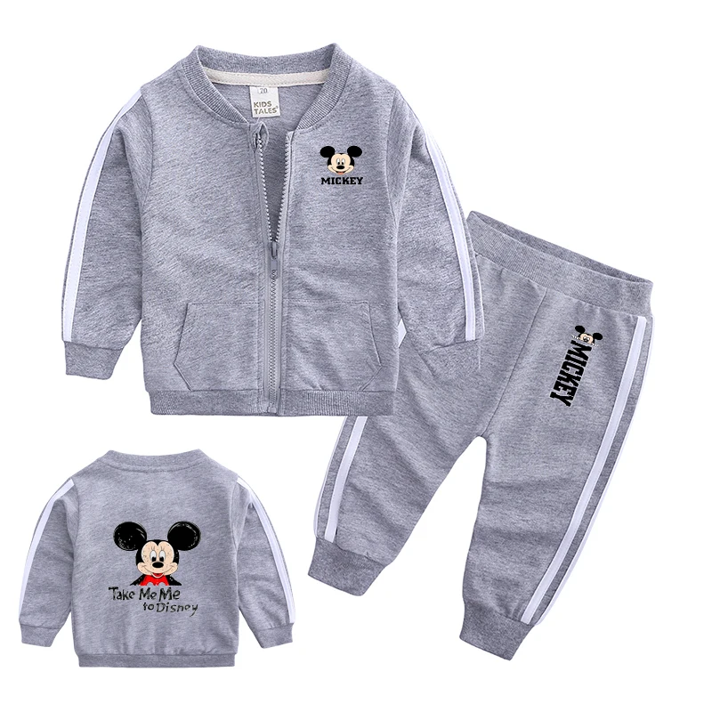 

Спортивный костюм для маленьких мальчиков и девочек с Микки, комплект повседневной одежды с пальто на молнии и спортивные штаны для младенцев