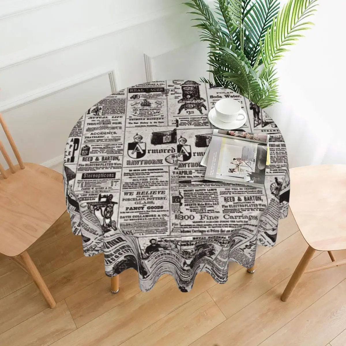 

Texture Newspaper Round Tablecloth Vintage Print Waterproof Table Cloth Retro Events Christmas Party Printed Table Cover