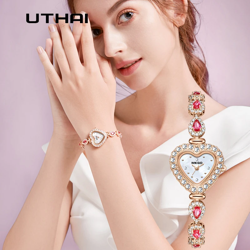 Uthai W72 Uhr für Frauen Marke Licht Luxus Voll diamant wasserdicht herzförmige Wasser tropfen Armband Damen Quarzuhren