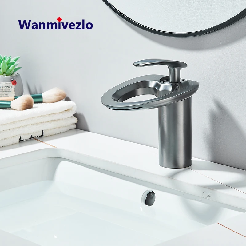 

Originality Grey Bathroom Faucet Hot Cold Water Sink Mixer Tap Single Hole Tapware Deck-mounted