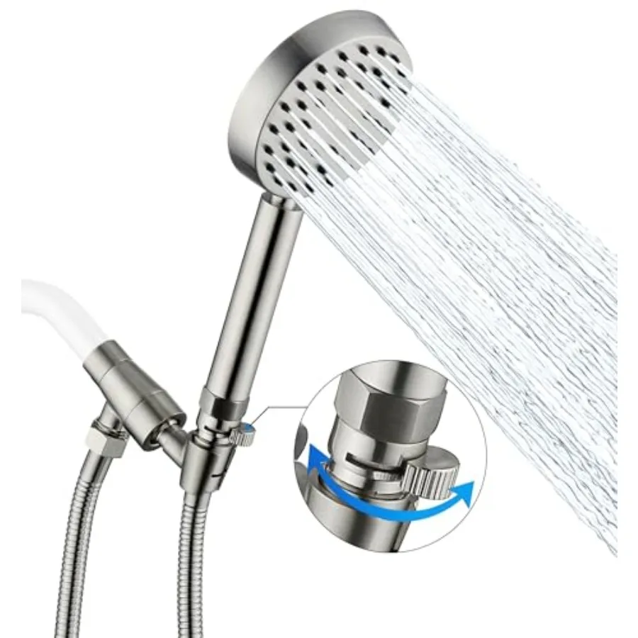 

Solid Metal Brushed Nickel Handheld Shower Head with Extra Long Stainless Steel Hose and Water Saving On/Off Pause Valve Modern