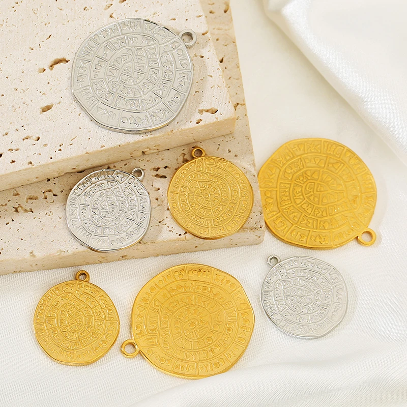 5pcs 20 28mm Stainless Steel Phaistos Disk Charms Viking Rune Compass Pendant DIY Fashion Jewelry Accessories Necklace Supplies view 3
